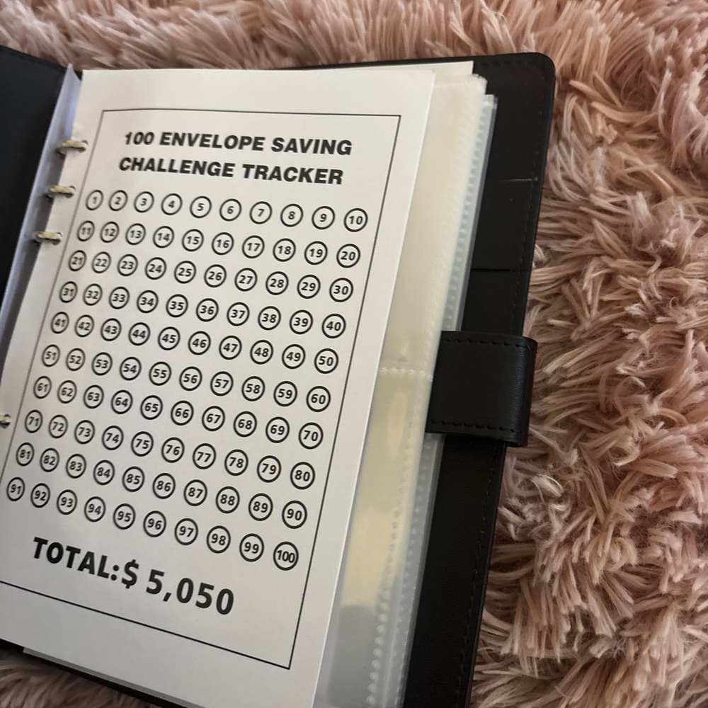 Black "100 Envelope Savings Challenge" Cash Envelope Organizer - Picture 2 of 2